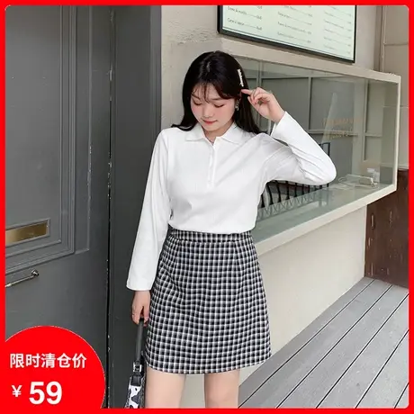 2023早秋新款套头白色针织弹力大码上衣女长袖显瘦宽松气质胖妹妹商品大图