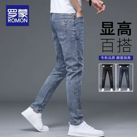 罗蒙牛仔裤男春秋季修身小脚裤2025新款潮牌百搭男士休闲长裤子男图片