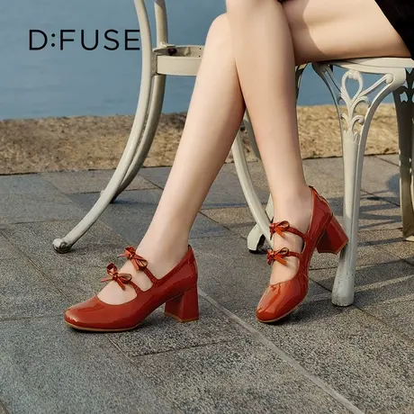 【昕怡粉丝专享】Dfuse秋季款方头时尚蝴蝶结玛丽珍单鞋图片