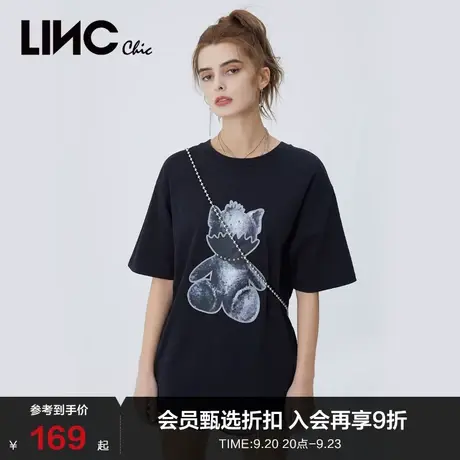 LINCCHIC金羽杰T恤女萌宠图案印花宽松圆领短袖女T恤S222TS280图片