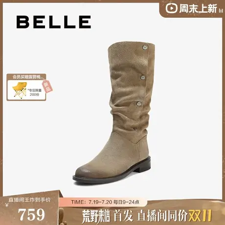 百丽女靴子荒野来信西部靴女靴2025冬季新款复古堆堆靴3QFC3DG5预商品大图