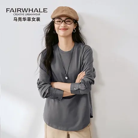 马克华菲衬衫卫衣女2025新款弧形开叉下摆设计感宽松内搭打底衫T商品大图