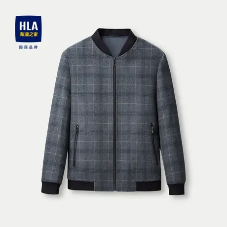 HLA/海澜之家全羊毛夹克2023秋冬新款商务棒球领格子毛呢外套男商品大图