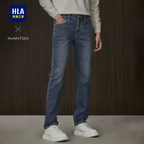 HLA/海澜之家弹力直筒牛仔裤子男2025秋季新款高端洗水修身休闲裤图片