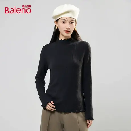 班尼路打底衫女款秋冬季洋气修身高级感黑色内搭可叠穿针织上衣Q商品大图