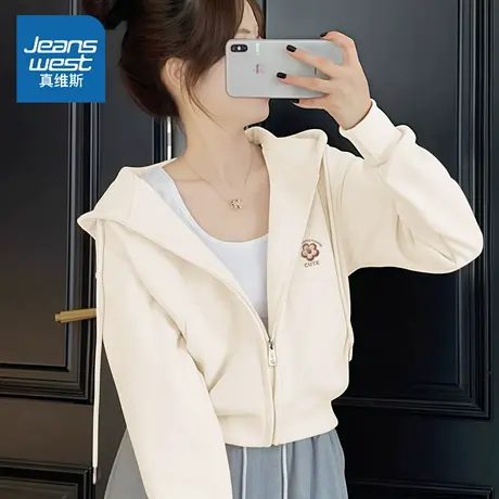 LB真维斯早秋外套女2025新款独特高级感上衣秋季女式短款连帽开衫商品大图