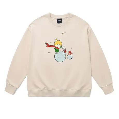 小王子插画印花卫衣无帽韩系清新百搭休闲宽松纯棉打底外套情侣装图片