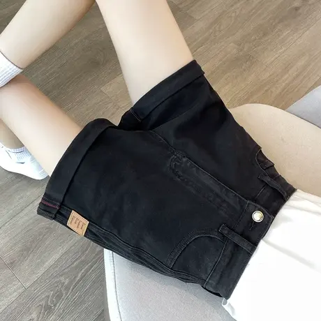 黑色牛仔短裤女2023年夏天薄款高腰a字显瘦卷边小个子阔腿热裤潮商品大图
