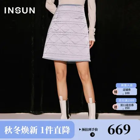 恩裳COVER2023冬装新款经典压线菱形格设计a字裙显瘦半身裙短裙女图片