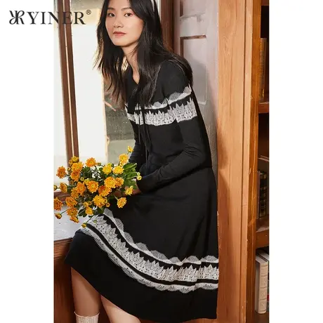 YINER音儿商场同款女装2021秋季复古提花毛针织衫商品大图