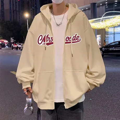潮牌连帽卫衣男秋冬季美式复古宽松开衫港风休闲情侣印花拉链外套图片