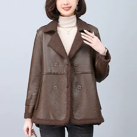 中老年妈妈秋冬季新款皮衣外套女宽松加大码女装洋气休闲加绒上衣商品大图