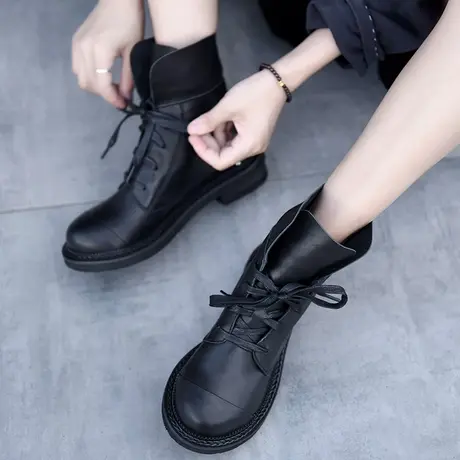 Artmu阿木原创断码清仓黑色马丁靴女真皮平底短靴帅气女靴子商品大图