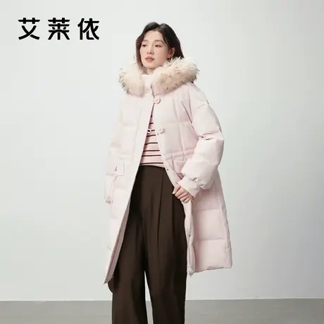 艾莱依毛领羽绒服女2023新款时尚连帽长款轻奢保暖新中式冬季外套商品大图