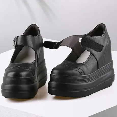 12cm内增高女鞋2025新款显脚小真皮坡跟玛丽珍单鞋厚底松糕小皮鞋图片