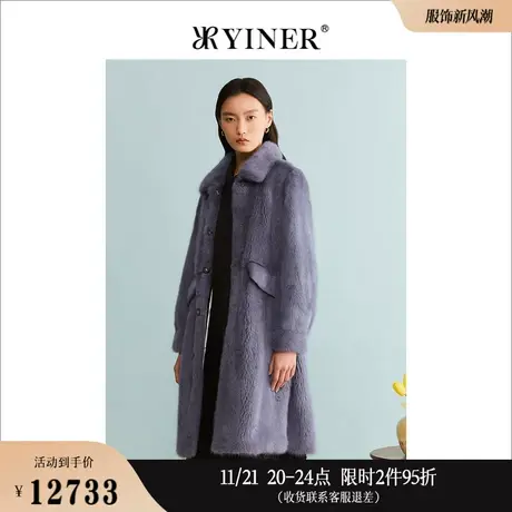 YINER音儿线上专选女装2023冬季保暖水貂毛皮皮草翻领大衣商品大图