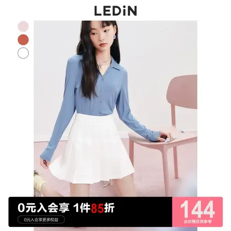 乐町纯色学院风半裙休闲夏季新款半身裙女装元气白色A字百褶短裙图片