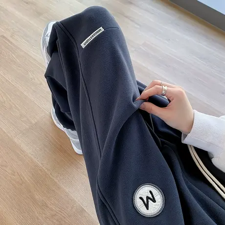 哈伦运动裤女秋冬季加绒加厚高腰宽松休闲小个子直筒束脚卫裤子图片