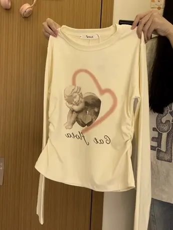 红续日系爱心天使收腰长袖T恤女甜妹风显瘦内搭上衣秋冬新款商品大图