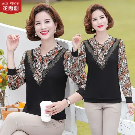 中老年女装秋装上衣中年女春秋薄款印花衬衫40岁50妈妈穿的打底衫图片