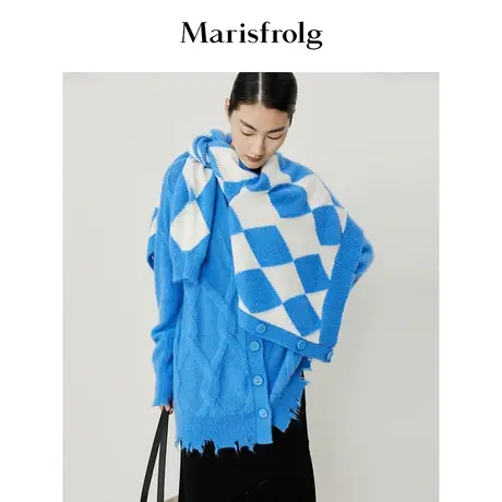 #多巴胺穿搭# 玛丝菲尔针织衫春装新款菱形格羊毛毛衣外套女商品大图