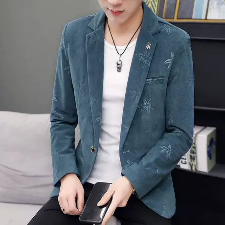 秋季小众设计感枫叶休闲西装外套男韩版修身小西服痞帅上衣服潮流图片