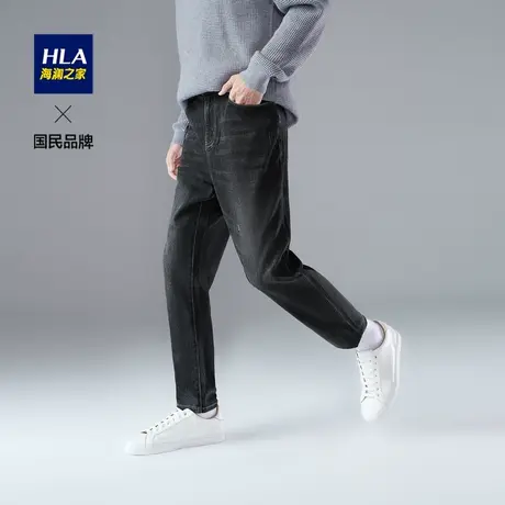 HLA/海澜之家五袋款微弹云朵牛仔裤秋冬季新款时尚黑休闲裤子男士商品大图