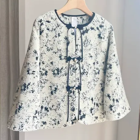 素飞【SU5072】新中式棉衣秋冬加棉加厚保暖外套黑白织花棉衣棉服图片