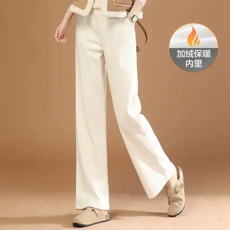 韩潮袭人松紧腰白色加绒灯芯绒休闲裤女2023冬装新款窄版阔腿裤子图片