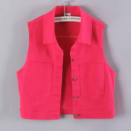 牛仔马甲女背心短款春秋夏宽松新款无袖大码外搭显瘦彩色弹力坎肩商品大图