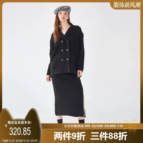 a02毛织翻领开衫裙套装双色时尚休闲圆领长袖两件套商品大图