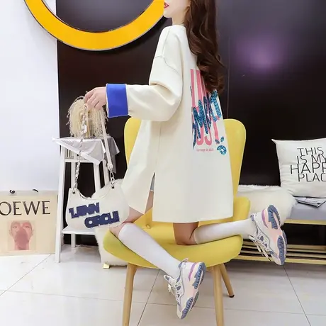 宽松设计感卫衣女中长款2024早春季新款洋气减龄网红春秋薄款上衣商品大图