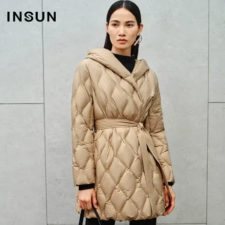 INSUN恩裳线上专选秋季菱形格系带连帽羽绒服商品大图