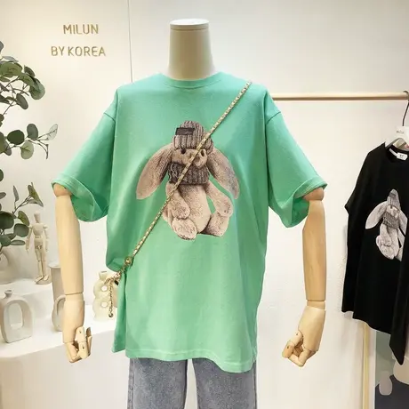 2021春夏新款韩国东大门ins甜美兔子印花圆领短袖T恤半袖打底衫女商品大图