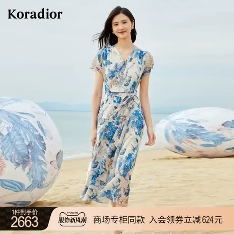 珂莱蒂尔新款休闲气质碎花茶歇裙子女短袖连衣裙图片