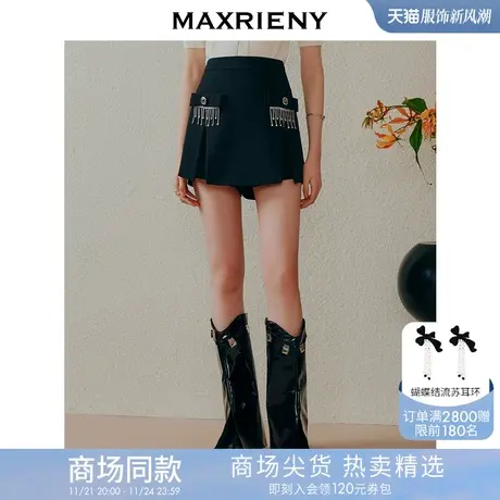 MAXRIENY甜美复古感A字蝴蝶结钻饰裙裤修身遮肉短裤商品大图