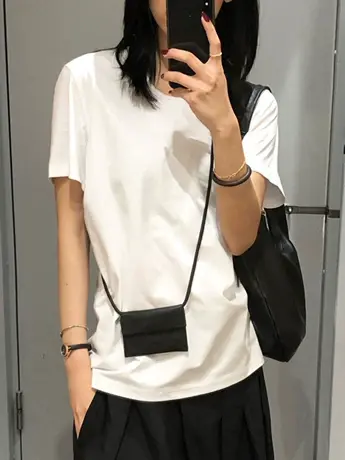 美式复古仿棉正肩短袖t恤女2023新款夏季小众设计感别致潮牌上衣商品大图