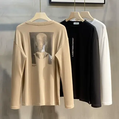 春秋季男士圆领卫衣印花打底衫2023新款长袖T恤潮流韩版宽松上衣商品大图