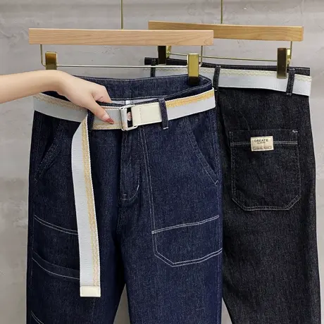 九分牛仔裤男潮牌修身直筒小脚裤韩版潮流百搭裤子男士春秋款长裤图片
