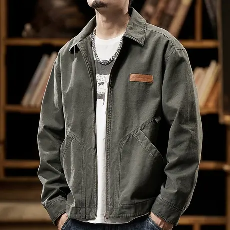 潮流精梳棉工装夹克外套百搭复古外套轻磨毛休闲男春秋款外套男图片