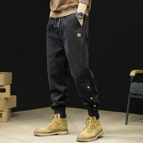 加厚排扣休闲裤男潮牌2023新款宽松加绒束脚大码男士工装裤子冬季图片