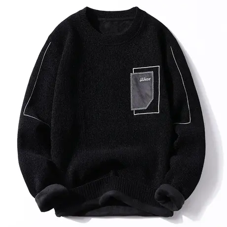 雪尼尔毛衣男士2023新款秋冬季保暖针织衫一体加绒加厚男装线衣服商品大图