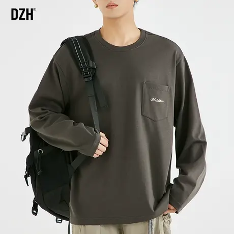 青少年秋季长袖t恤男纯棉圆领2023新款百搭宽松上衣基础款打底衫商品大图