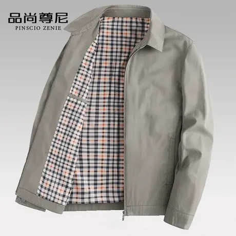 中老年爸爸外套春秋款纯棉舒适经典净色高端商务翻领男士休闲夹克商品大图