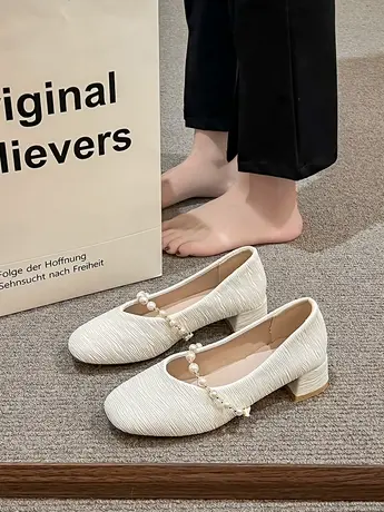 玛丽珍女鞋粗跟单鞋2023新款法式气质高跟小皮鞋复古浅口豆豆鞋女商品大图