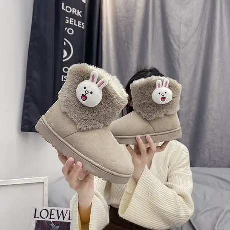 可爱卡通雪地靴短筒百搭2023新款冬季加绒学生加厚短靴女鞋子棉鞋图片