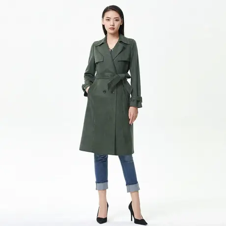 朗姿 秋季新款双排扣收腰系带女式风衣外套商场同款奥莱图片