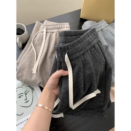 高腰垂感阔腿休闲长裤女冬季加厚加绒保暖宽松运动直筒拖地裤潮商品大图