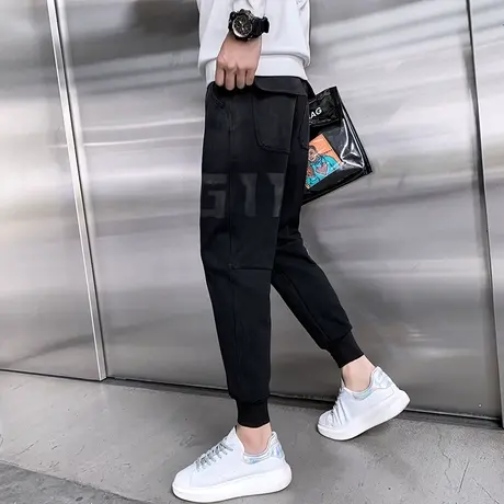 男秋冬季裤子休闲裤哈伦裤潮牌宽松潮流束脚运动卫裤厚纯色百搭商品大图