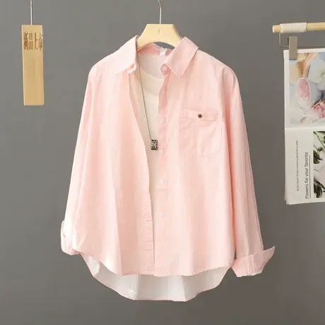 韩系休闲细条纹衬衫外套女装2024春季新款温柔风衬衣开衫宽松上衣图片